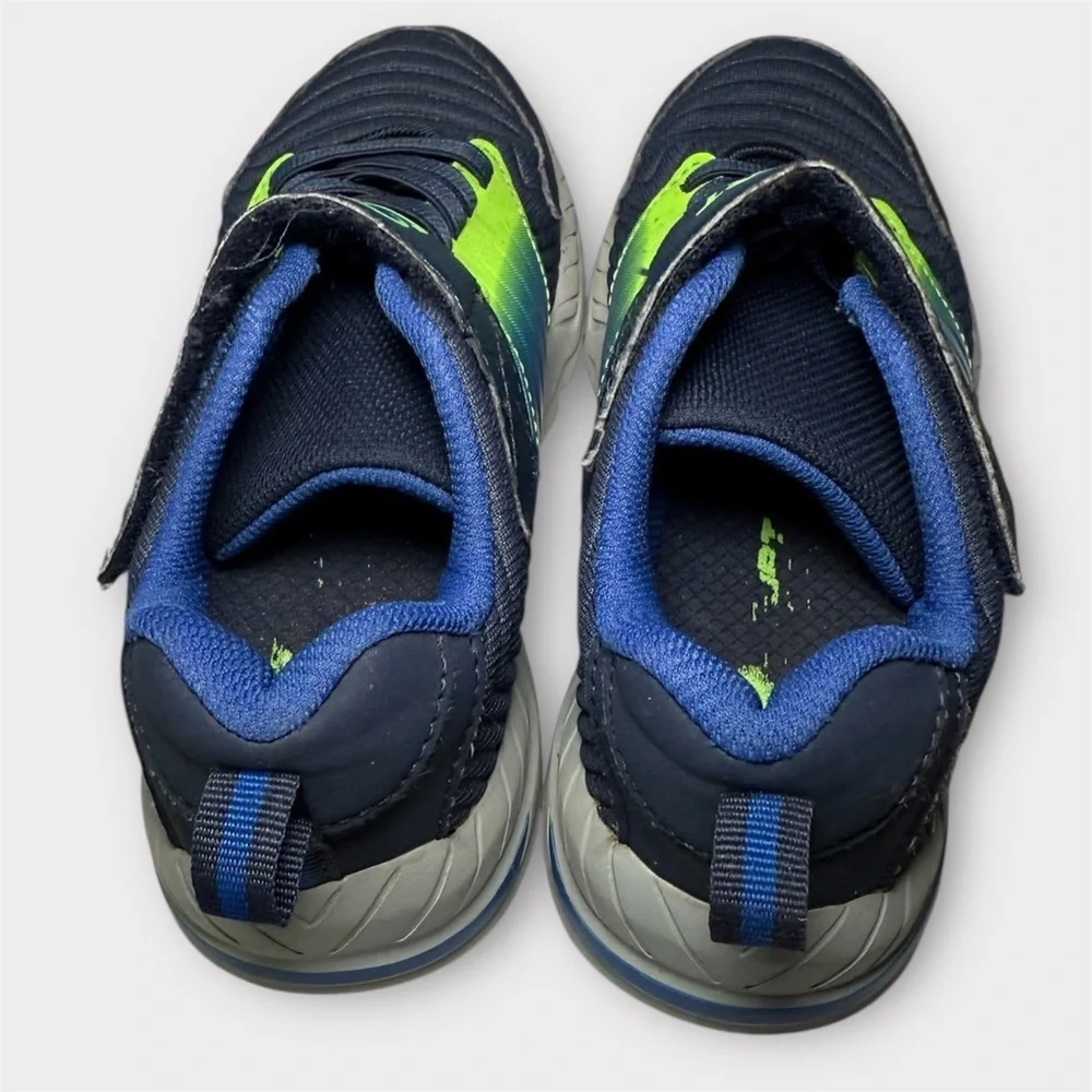 S Sport by Skechers Boys Size 1 Blue Neon Athletic Sneakers Hook and Loop